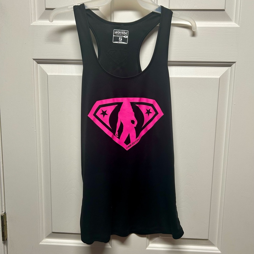Monsta Girl Black Racerback Tank with Hot Pink Logo